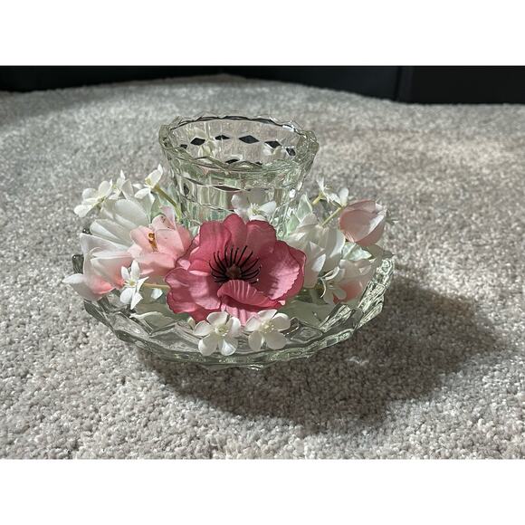 Indiana Glass Other - Indiana Glass American Whitehall Cubist Votive Candle Holder/Bowl + Flower Ring